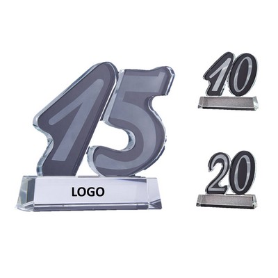 Custom 3d Number Cutting Anniversary Trophy Crystal Award