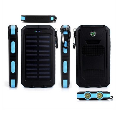 Portable 10000mAh Solar Power Bank w/LED Flashlight