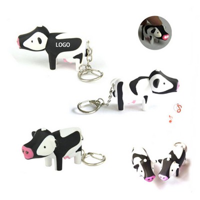 Plastic Milk Cow LED Light Keychain Capsule Toy w/Sound