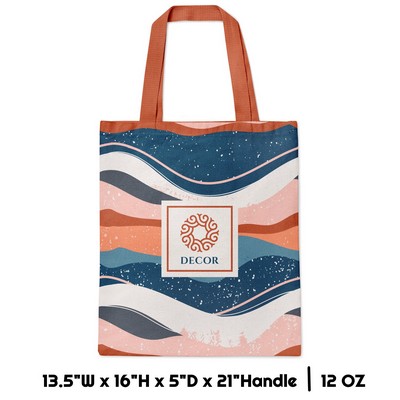 Full Sublimation 12 Oz Poly Canvas Tote Bag - 13.5"W X 16"H X 5"D X 21"Handle