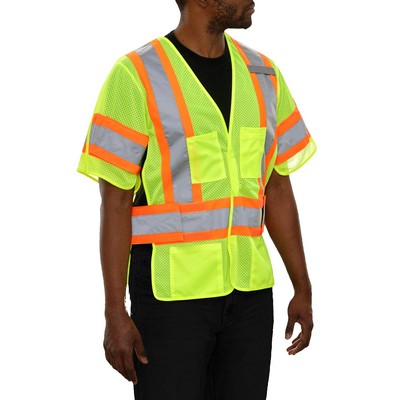 Hi-Vis 5 Point Breakaway Contrasting Tape Safety Vest-Adjustable Side Wraps