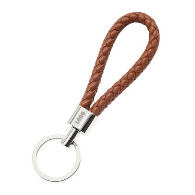 Weaved PU Leather Keychain Silver Buckle