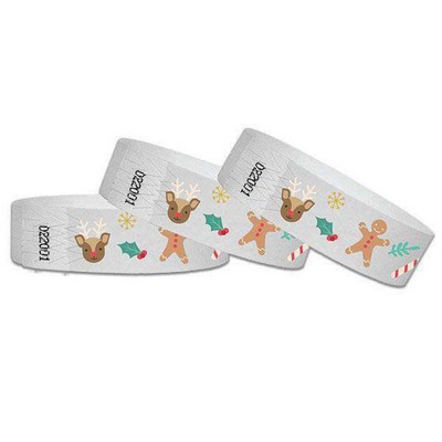 3/4" wide x 10" long - 3/4" Christmas Time Tyvek Wristbands Printed 1/0