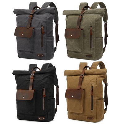 Retro Travel Laptop Leather Backpack