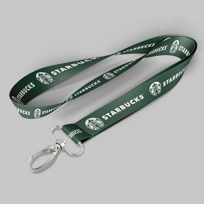 1" Dark Green custom lanyard printed with company logo with Oval Hook attachment 1"