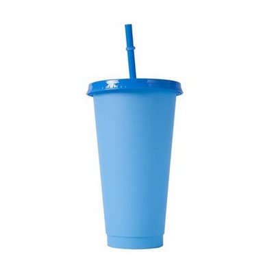 Color-Changing Tumbler with Reusable Lid and Straw