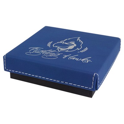 4" x 4" Blue/Silver Medal Box with Laserable Leatherette Lid