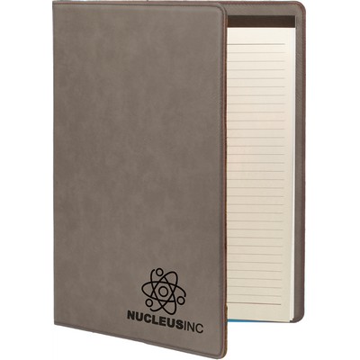 9 1/2" x 12" Gray Laserable Leatherette Portfolio with Notepad