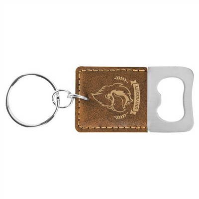 Rectangle Rustic/Gold Laserable Leatherette Bottle Opener Keychain