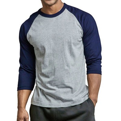 Men's 3/4 Sleeve Baseball T-Shirt - Medium, Navy/Light Gray (Case of 2