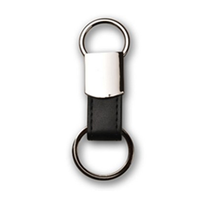 Black Leatherette Metal Round Clip-On Keychain