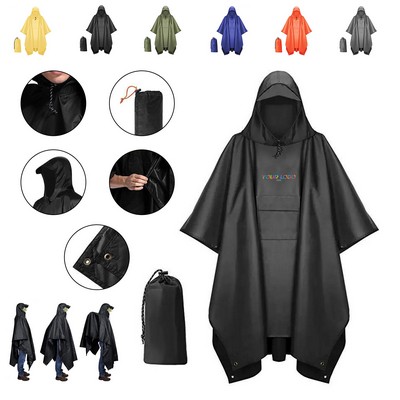 Hooded Rain Poncho For Adult With Pocket