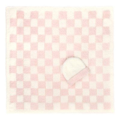 Baby Blanket - Check w/ Cap - Chenilla Cloud Cloud - Pink / Creme - 30*30