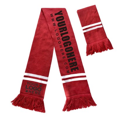 MOQ50Pcs Double-Sided Custom Knitted Soccer Scarf with fringe