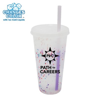 Mood 26 oz. Rainbow Confetti Tumbler with Lid and Straw