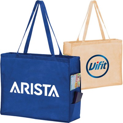 Non-Woven Tote Bag W/ Gusset & Shoulder Straps and 2 Side Pockets (20" x 16" x 6")