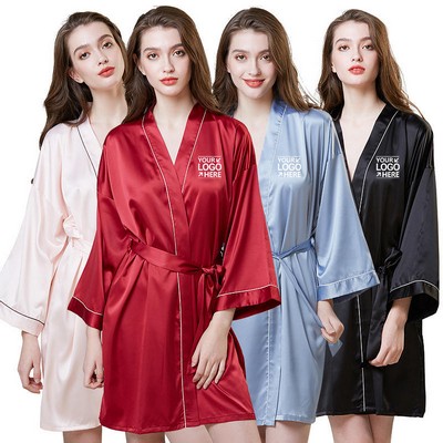 Women's Silky Satin Kimono Style Bathrobe