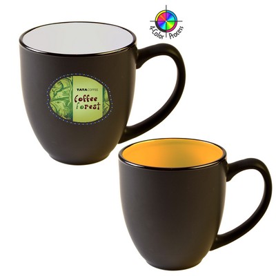 14 Oz. Vitrified Two-Tone Hilo Black/Yellow Bistro Mug - Full Color - Dishwasher Resistant