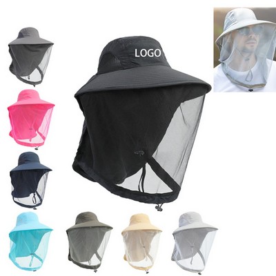 Wide Brim Bucket Hat With Head Net