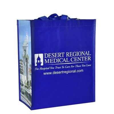 Custom Full-Color Laminated Woven Promotional Tote Bag 12"x15"x7.5"