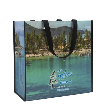 Custom Full-Color Laminated Woven Promotional Tote Bag 15.5"x15.5"x8"