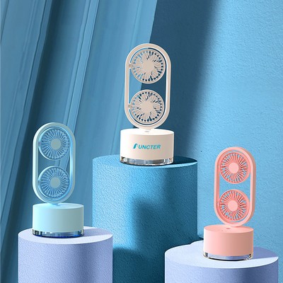 Dual Airflow Handheld Misting Fan Humidifier 120 Degree Tilt Desk Fan Rechargeable Table Fan