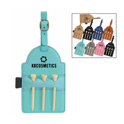 Leather Golf Bag Tag with 3 Tees Set