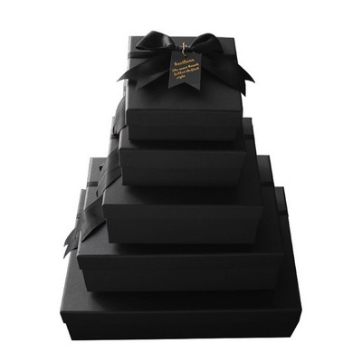 Black Cardboard Gift Box with Ribbon Bow & Lid