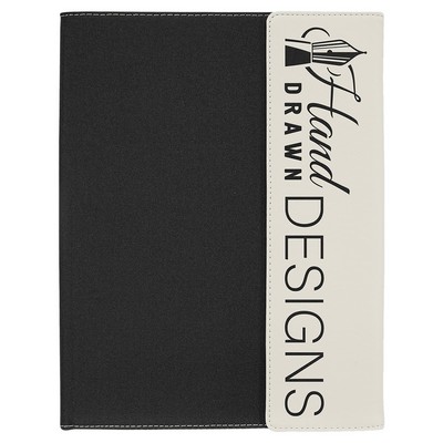 9-1/2" x 12" White Leatherette and Black Canvas Portfolio with Notepad, Laserable