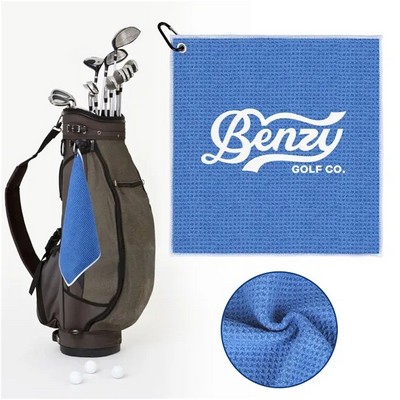 Waffle Pattern Golf Towel with Carabiner Clip (390 GSM)