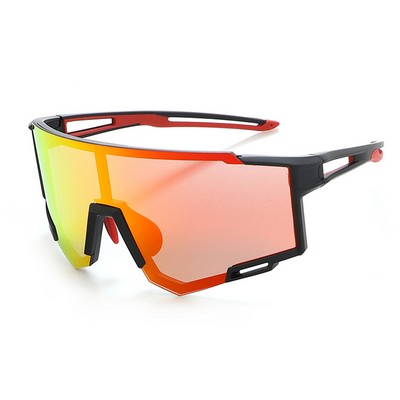 Goggle Sunglasses - Red Mirror Lenses - Black and Red Frames