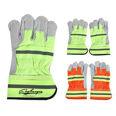 Safety Cuff Hi-Vis Split Leather Gloves