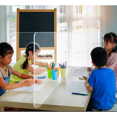 School Tabletop Desk Divider Sneeze Guard - Clear Acrylic (4 person) (4ft W x 2ft H x 4ft D)