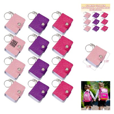 2.25 Inches Tall x 1.75 Inches Wide 100 Unlined Pages Mini Glitter Notebook Keychains