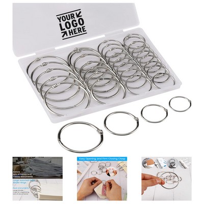 60 Assorted Sizes Nickel Plated Steel Binder Rings 1, 1.2, 1.5, 2 Inch