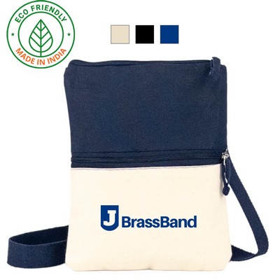 11 oz Cotton Canvas Crossbody Bag Navy Blue Trim - Eco Friendly Everyday Sling Bag 10 x 8