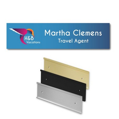 Name Plate with Aluminum Wall Sign Holder -UV Print on Plastic - 2x8. No Minimums