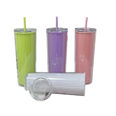 25 Oz Striped Double Wall Acrylic Tumbler with Lid