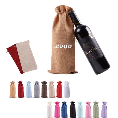 Bunched Mouth Linen Wine Bag