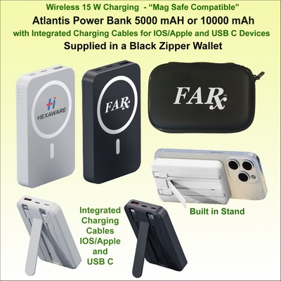 Atlantis Power Bank Integrated Charging Cables "Mag Safe" In a Wallet