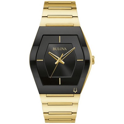 Bulova Watches Men's Futuro Watch, Gold-Tone w/Black Dial