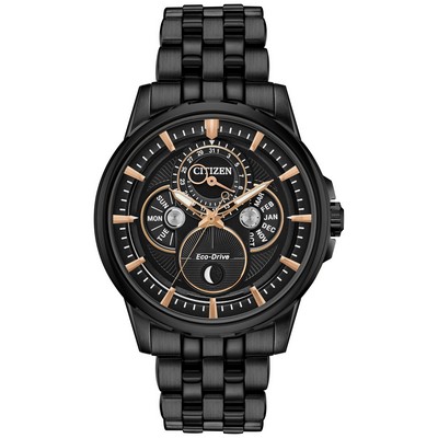 Citizen Watch Men's Calendrier Moonphase Eco-Drive Watch, Black Bracelet w/Black Dial