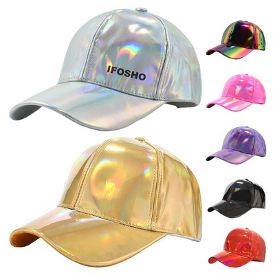 Shiny Metallic Pu Baseball Cap Holographic Hip Hop Hat