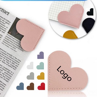 Leather Heart-Shaped Portable Bookmark Clip