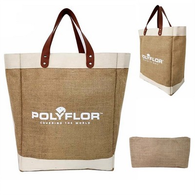 Premium Jute Shopping Bag with Stylish Leather Handles