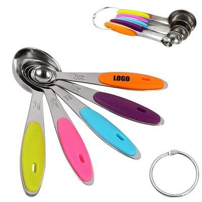 Stainless Steel 5 in 1 Measuring Spoons Set with Non-Slip Silicone Handles