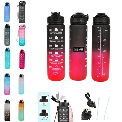 32 oz Sports Water Bottle with Time Markings and Straw