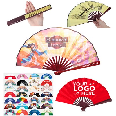 Traditional Bamboo Hand Fan - Premium Silky Fabric