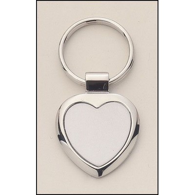 Polished Silver Heart Shaped Key Ring w/ Matte Silver Engravable Insert