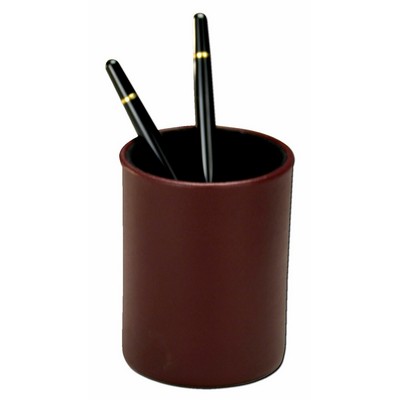 Contemporary Burgundy Red Leather Round Pencil Cup